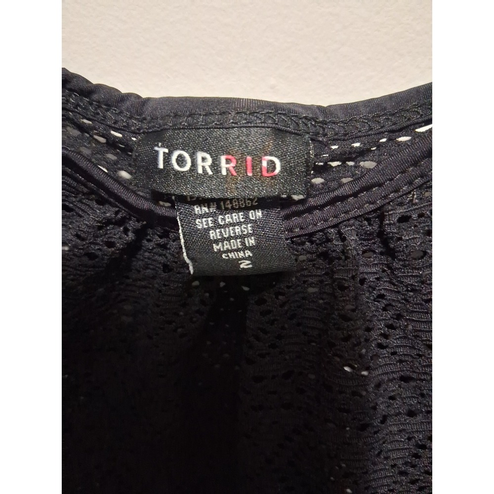 Torrid Black Lace Ladder Back Tank Top Women's Plus Sz 2 Geometric Sheer Strappy - Picture 4 of 8